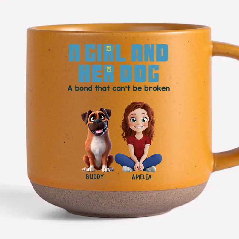 Custom Name Girl and Her Dog Gifts - Personalized Pottery Mug