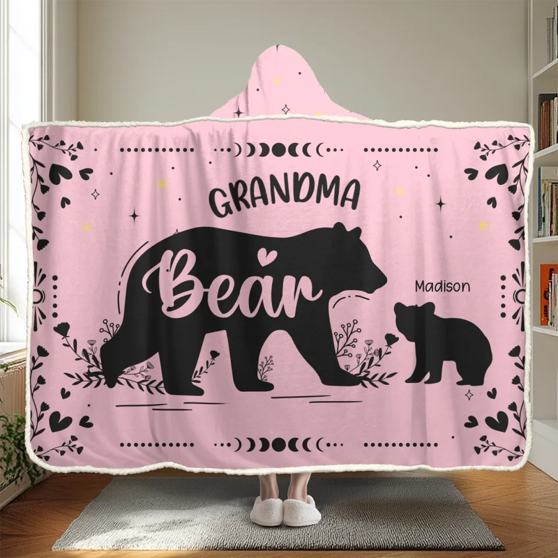 A Grandma’s Love Is A Bear Hug For The Soul - Family Personalized Custom Snuggle Blanket, Hoodie Blanket - Gift For Mom, Grandma