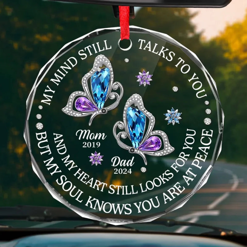 Remembered With Love - Memorial Personalized Custom Round Glass Ornament Car Hanger - Sympathy Gift For Family Members