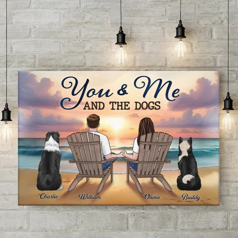 Custom Name Beach Couple and Dog Lovers Decor - Personalized Canvas