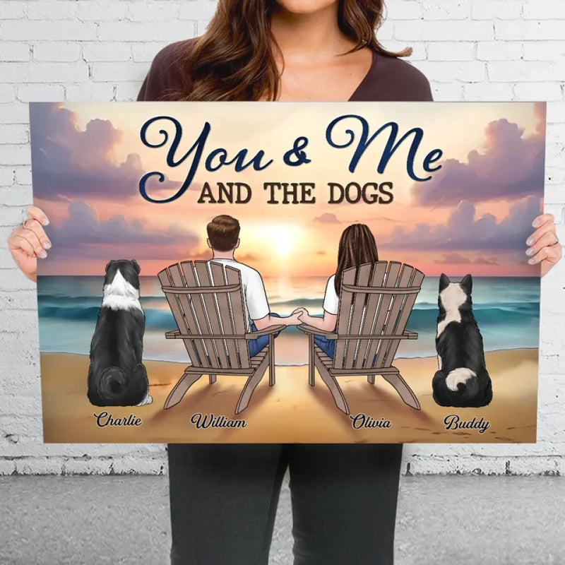 Custom Name Beach Couple and Dog Lovers Decor - Personalized Canvas