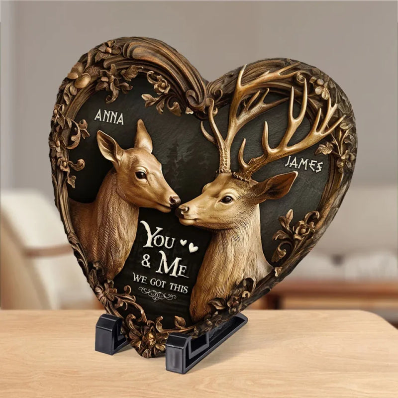 With You, I Feel As Graceful As A Deer In Its Element - Couple Personalized Custom 3D Effect Printed Heart Shaped Stone With Stand - Gift For Husband Wife, Anniversary