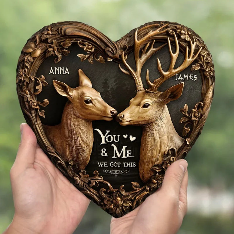 With You, I Feel As Graceful As A Deer In Its Element - Couple Personalized Custom 3D Effect Printed Heart Shaped Stone With Stand - Gift For Husband Wife, Anniversary