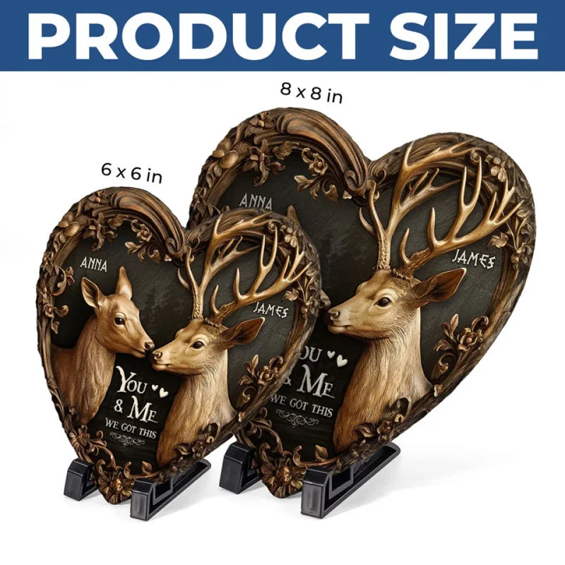 With You, I Feel As Graceful As A Deer In Its Element - Couple Personalized Custom 3D Effect Printed Heart Shaped Stone With Stand - Gift For Husband Wife, Anniversary