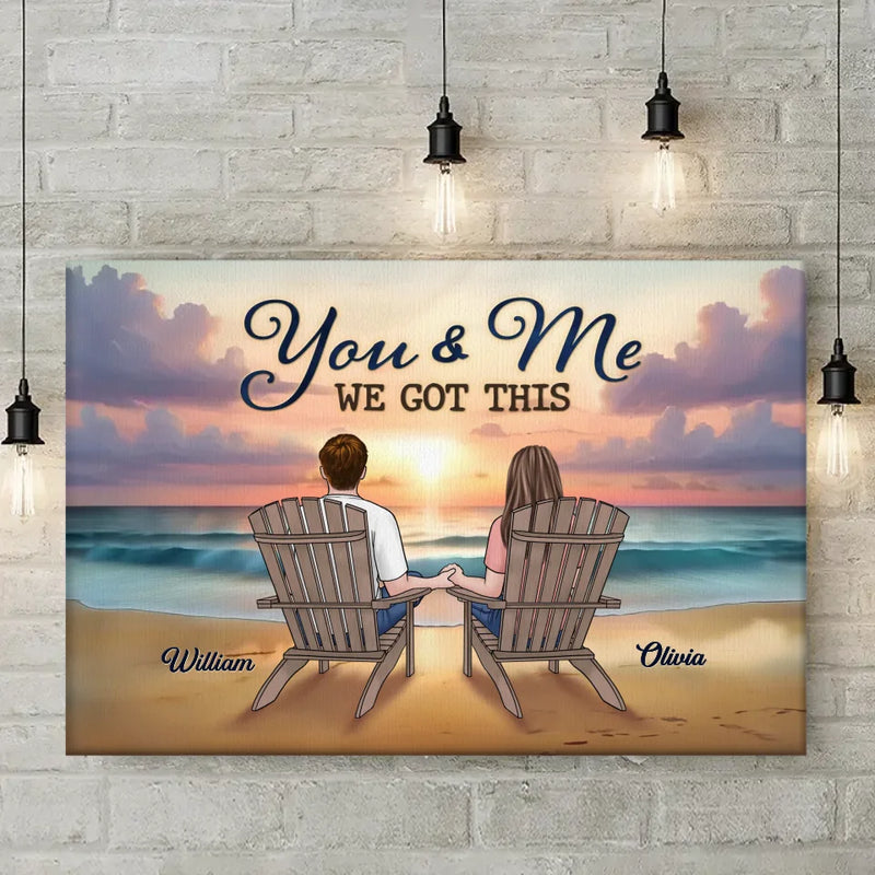 Custom Name Beach Couple and Dog Lovers Decor - Personalized Canvas