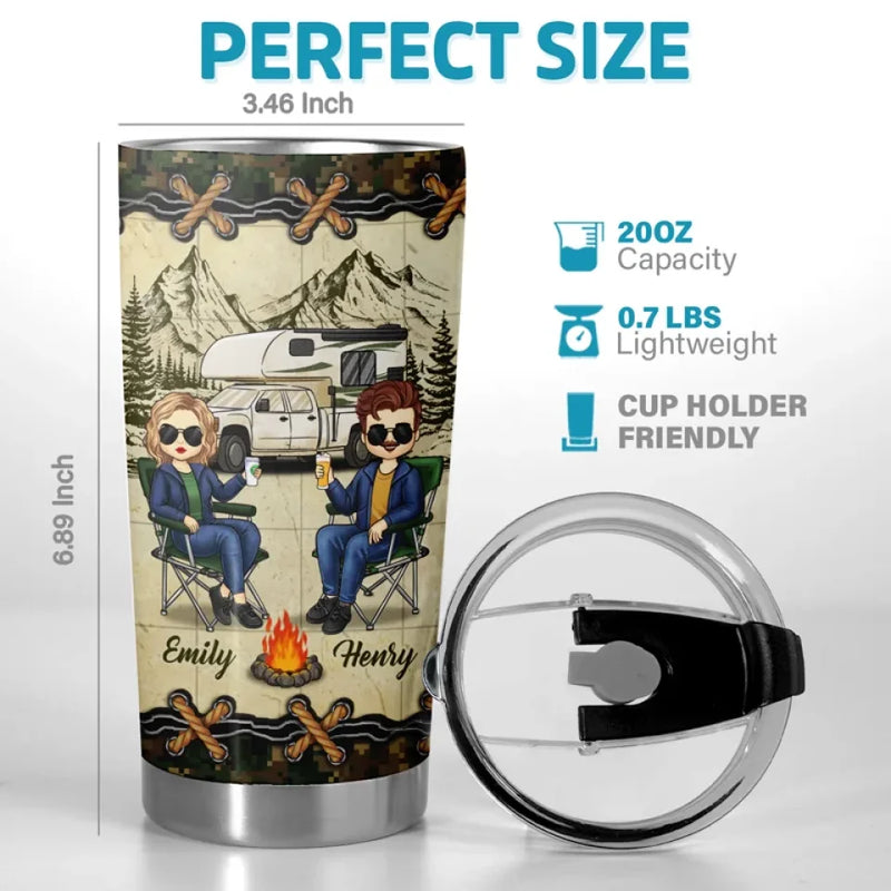 Home Is Where We Pitch Our Tent - Couple Personalized Custom Tumbler - Gift For Husband Wife, Camping Lovers