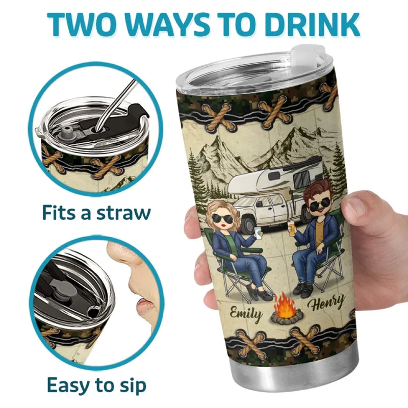 Home Is Where We Pitch Our Tent - Couple Personalized Custom Tumbler - Gift For Husband Wife, Camping Lovers