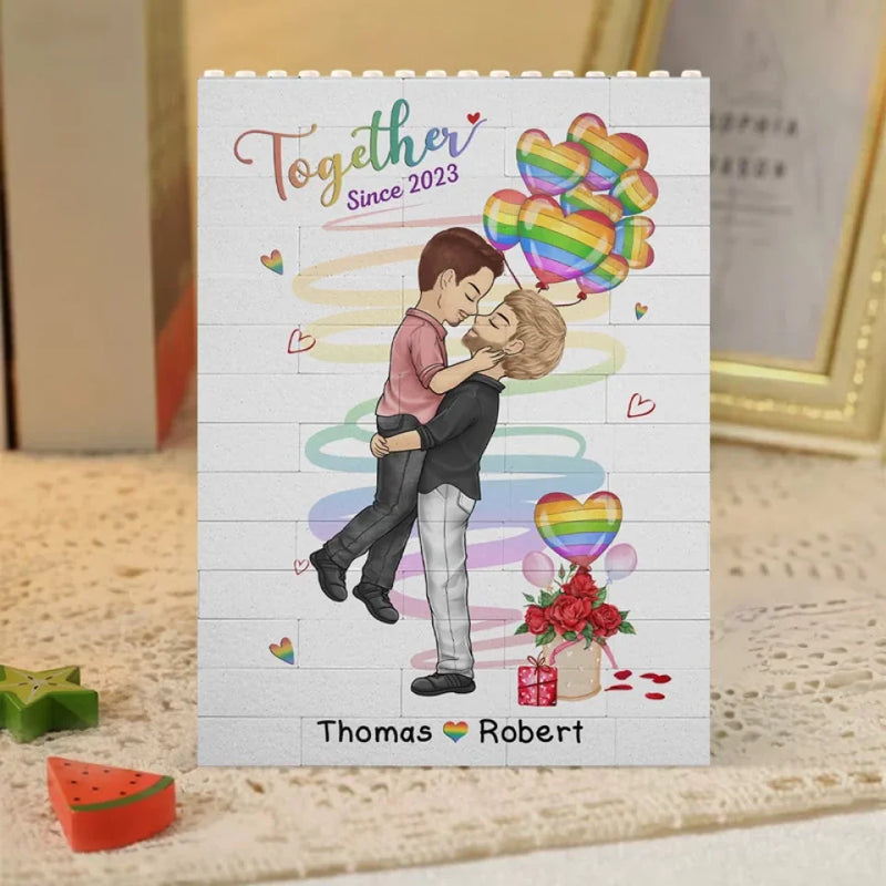 Thanks For Loving All Of Me - Couple Personalized Custom Vertical Rectangle Shaped Building Brick Blocks - Gift For Husband Wife, Anniversary, LGBTQ+