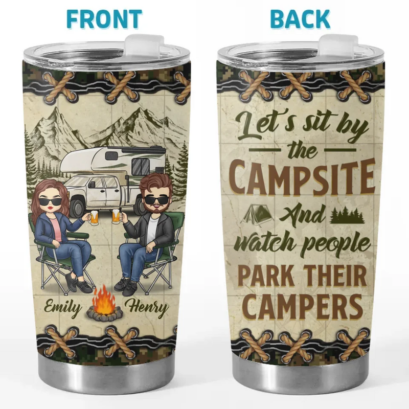 Home Is Where We Pitch Our Tent - Couple Personalized Custom Tumbler - Gift For Husband Wife, Camping Lovers