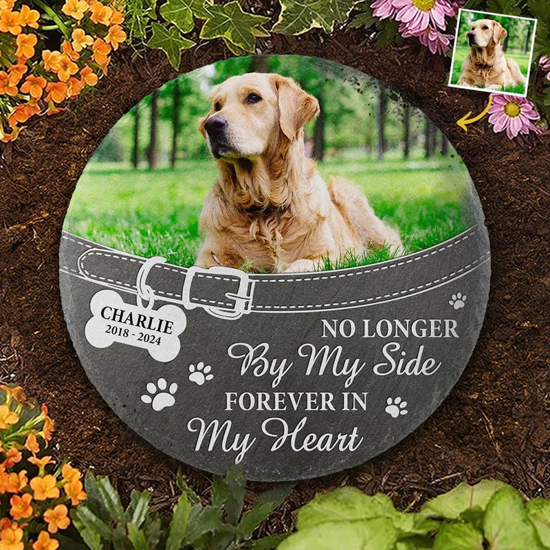 Custom Photo You Left Paw Prints On My Heart Forever - Memorial Personalized Custom Round Shaped Stone With Stand - Sympathy Gift For Pet Owners, Pet Lovers