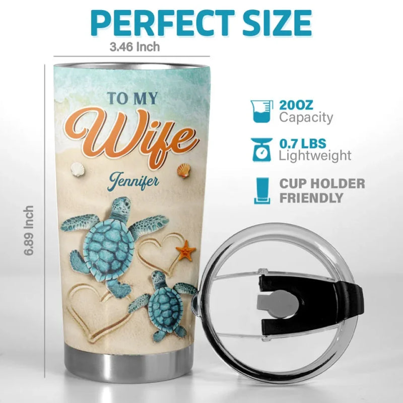 Two Turtles, One Heart - Couple Personalized Custom Tumbler - Gift For Husband Wife, Anniversary