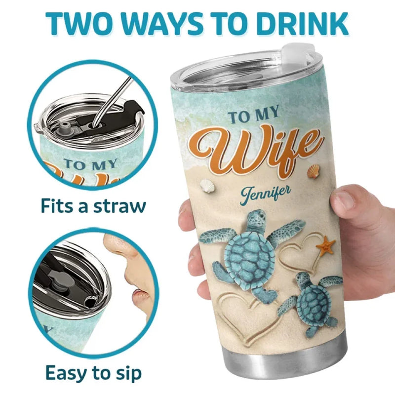 Two Turtles, One Heart - Couple Personalized Custom Tumbler - Gift For Husband Wife, Anniversary