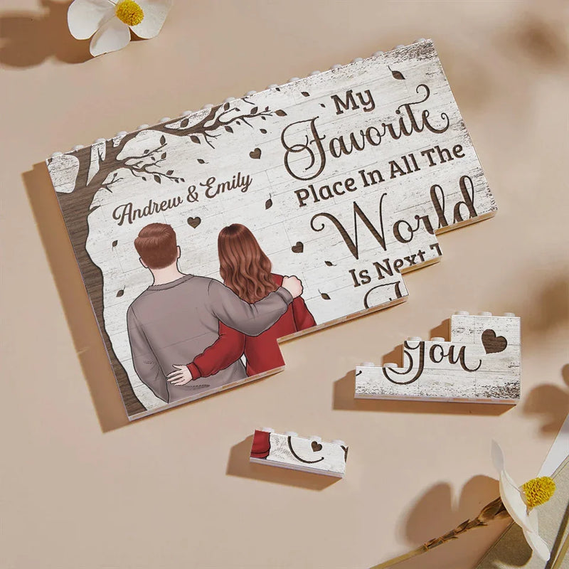 Together Is A Wonderful Place To Be - Couple Personalized Custom Horizontal Rectangle Shaped Building Brick Blocks - Gift For Husband Wife, Anniversary