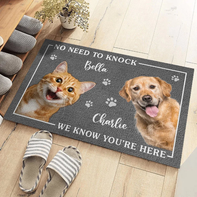 Custom Pet Photo No Need to Knock Decor - Personalized Doormat