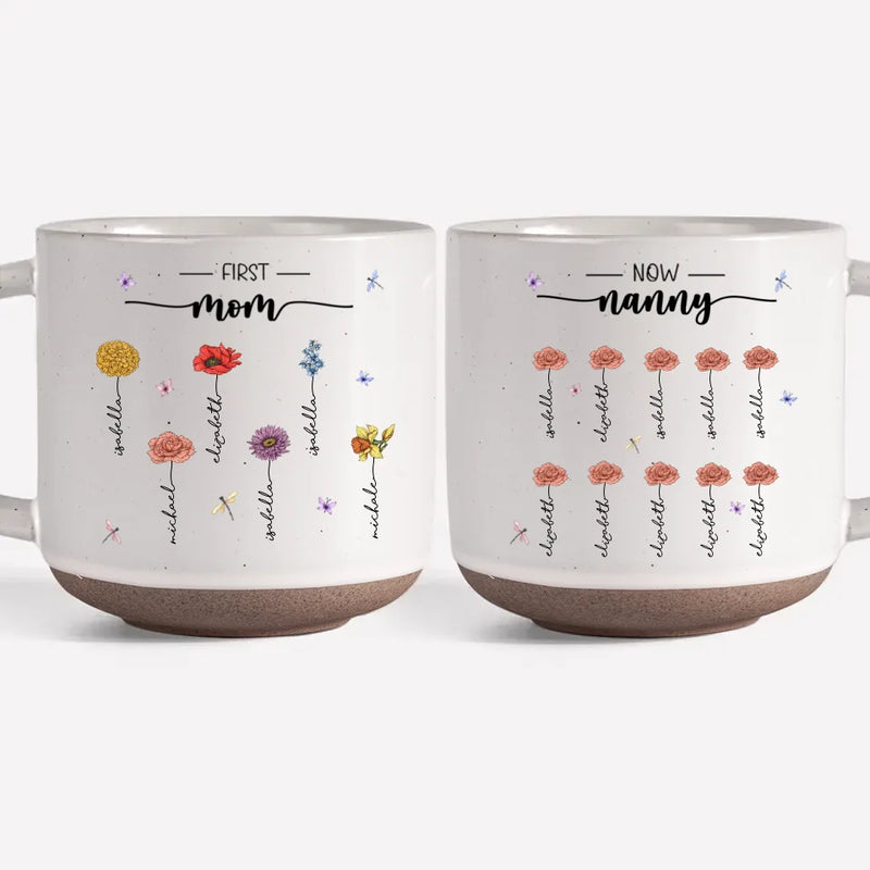 First Mom Now Grandma Flower Gift - Pottery Mug