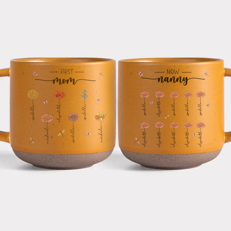 First Mom Now Grandma Flower Gift - Pottery Mug