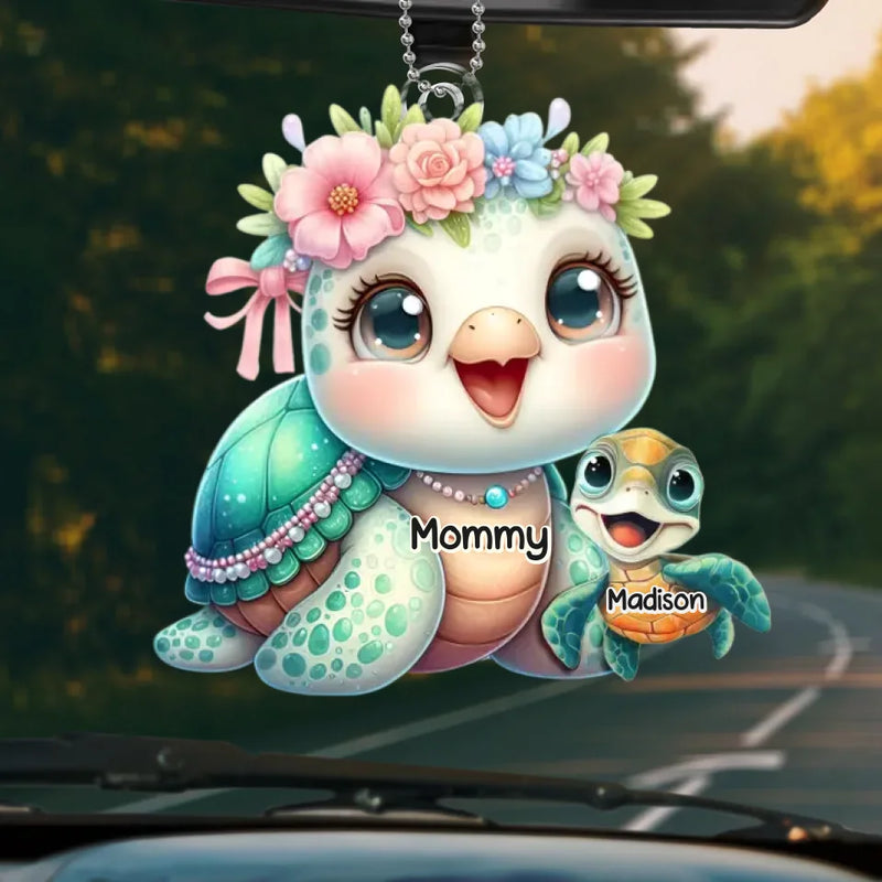 In Life’s Ocean, Mommy Is Our Turtle - Family Personalized Custom Car Ornament - Acrylic Custom Shaped - Gift For Mom, Grandma
