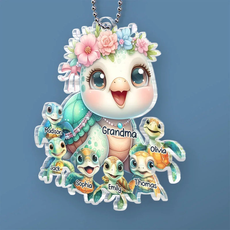 In Life’s Ocean, Mommy Is Our Turtle - Family Personalized Custom Car Ornament - Acrylic Custom Shaped - Gift For Mom, Grandma