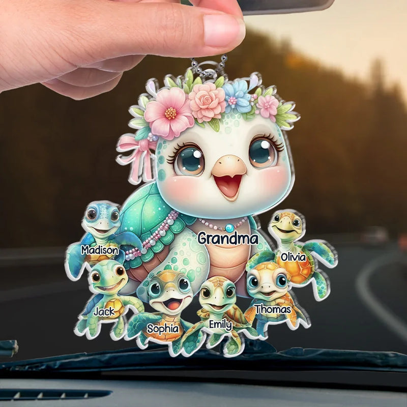 In Life’s Ocean, Mommy Is Our Turtle - Family Personalized Custom Car Ornament - Acrylic Custom Shaped - Gift For Mom, Grandma