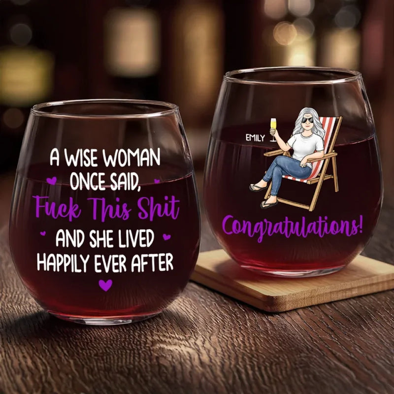 Say Goodbye To Alarms And Hello To Relaxation - Personalized Custom Wine Glass - Appreciation, Retirement Gift For Coworkers, Work Friends, Colleagues