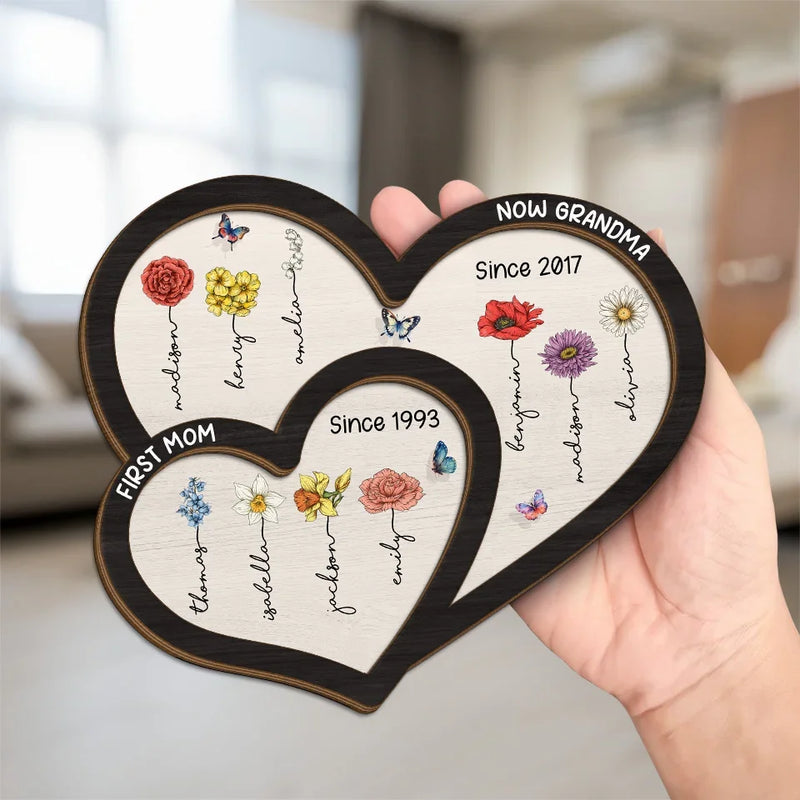 Two Generations Of Love - Family Personalized Custom 2-Layered Wooden Plaque With Stand - Gift For Mom, Grandma