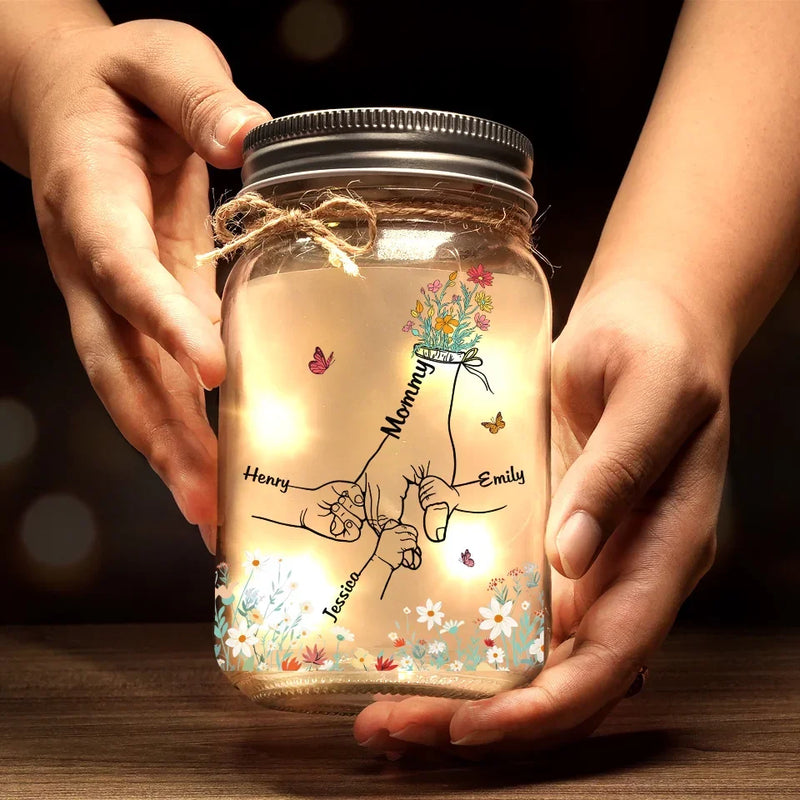 No Matter How Big We Get, We Will Always Reach For You - Family Personalized Custom Mason Jar Light - Gift For Mom, Grandma