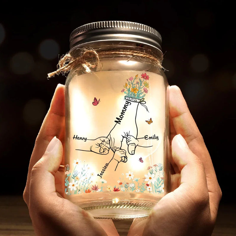 No Matter How Big We Get, We Will Always Reach For You - Family Personalized Custom Mason Jar Light - Gift For Mom, Grandma