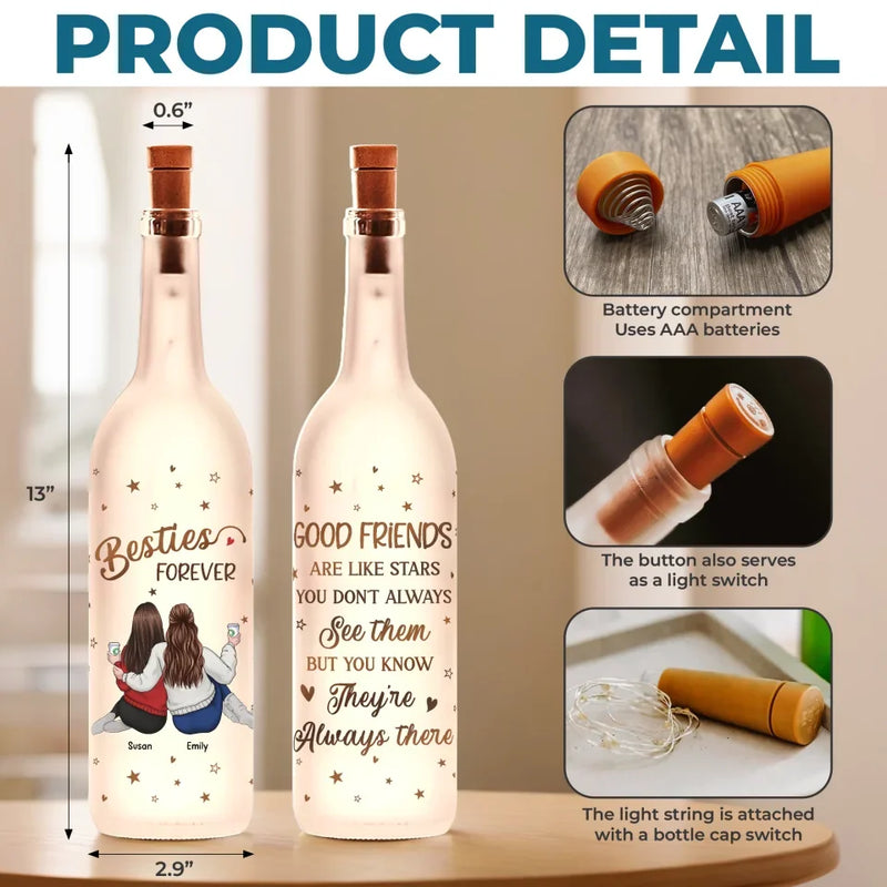 Laughter, Love, And Endless Memories - Bestie Personalized Custom Bottle Lamp - Gift For Best Friends, BFF, Sisters