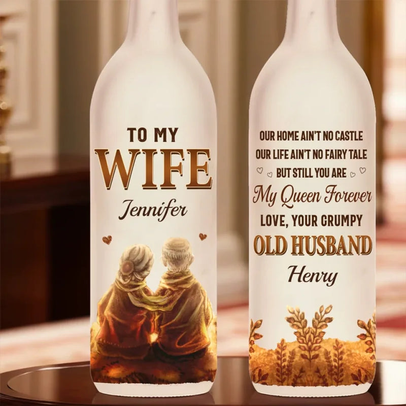 Forever Means Growing Old Hand In Hand - Couple Personalized Custom Bottle Lamp - Gift For Husband Wife, Anniversary
