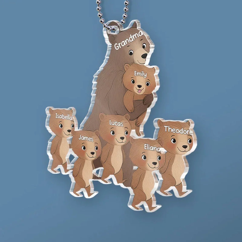 Grandma’s Heart Is Soft Like A Teddy Bear, Always Full Of Love - Family Personalized Custom Car Ornament - Acrylic Custom Shaped - Gift For Mom, Grandma