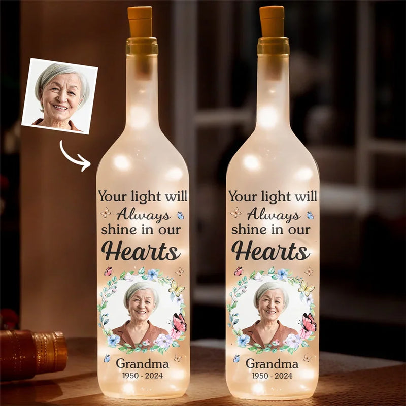 Custom Photo Memories Are Treasures That We Keep In Our Hearts - Memorial Personalized Custom Bottle Lamp - Sympathy Gift For Family Members