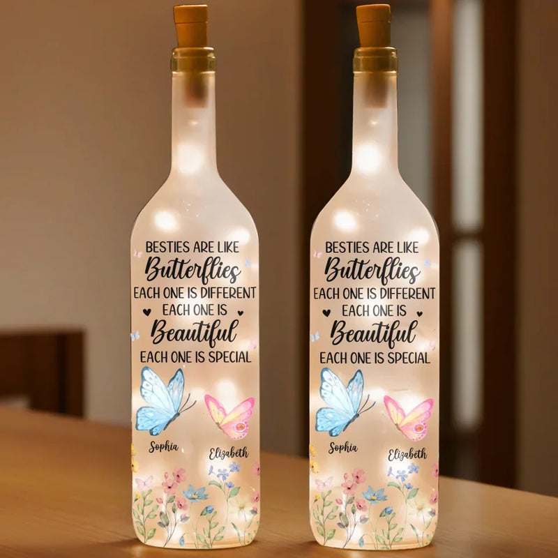 Like Butterflies, We Rise, Transform, And Shine - Bestie Personalized Custom Bottle Lamp - Gift For Best Friends, BFF, Sisters