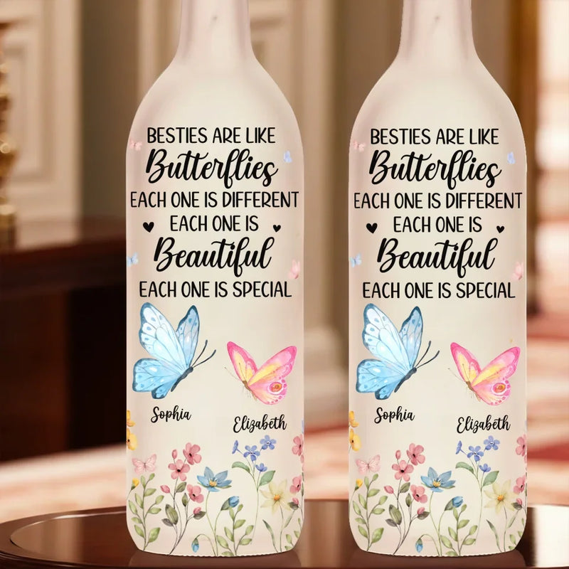 Like Butterflies, We Rise, Transform, And Shine - Bestie Personalized Custom Bottle Lamp - Gift For Best Friends, BFF, Sisters