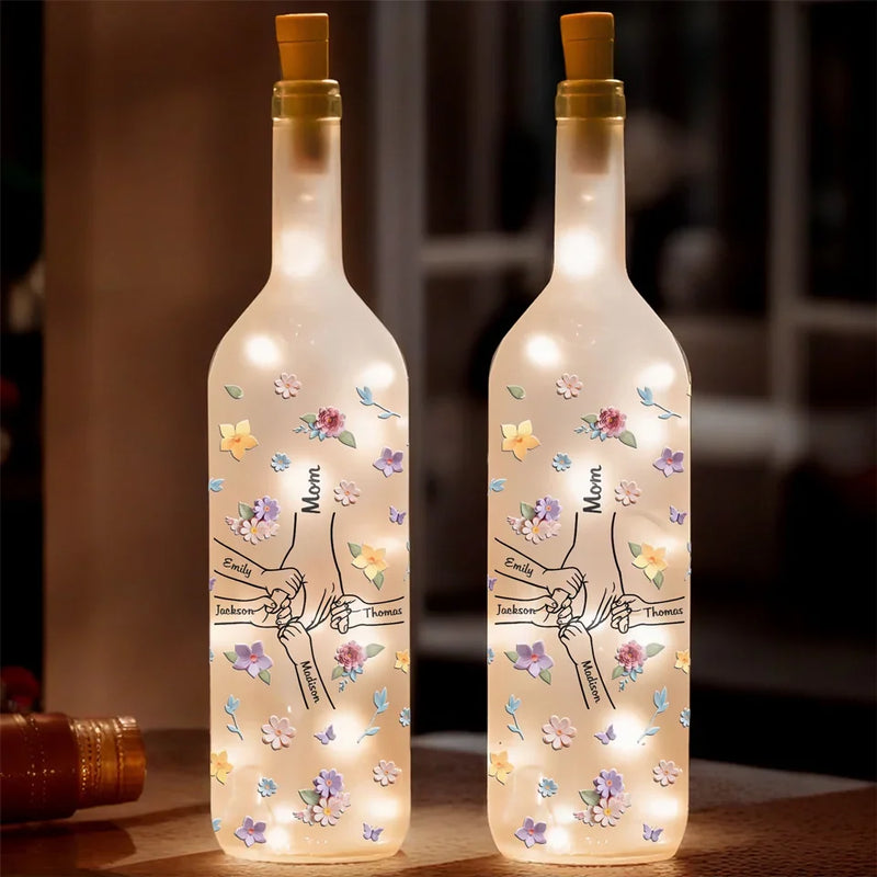 A Mother’s Hands Cradle The World While Filling It With Love - Family Personalized Custom Bottle Lamp - Gift For Mom, Grandma
