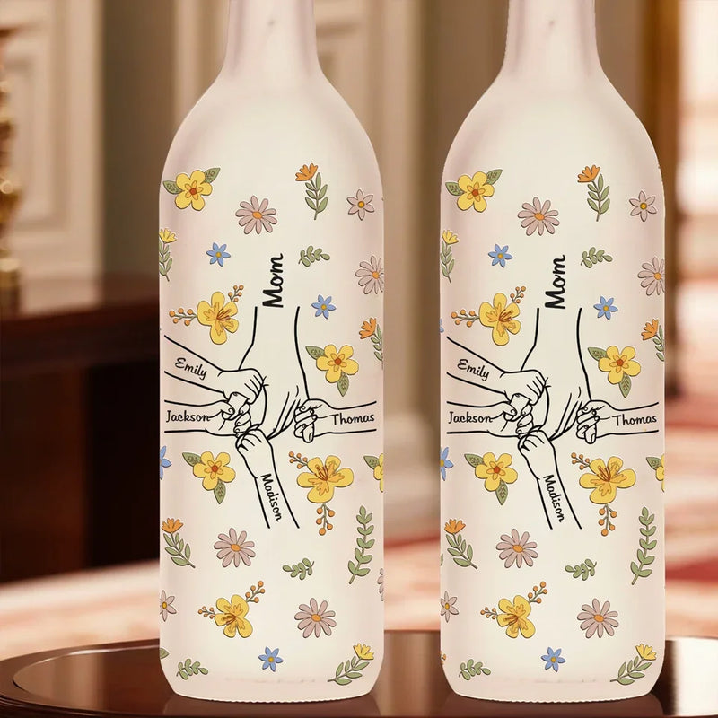 The Hands That Held Mine Taught Me Strength And Kindness - Family Personalized Custom Bottle Lamp - Gift For Mom, Grandma