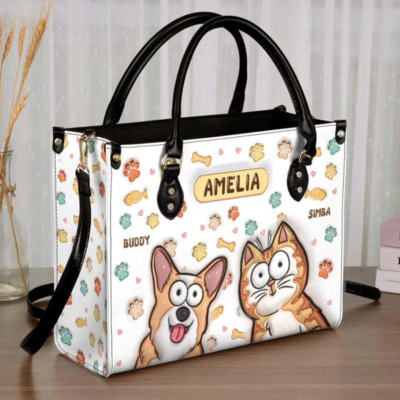 All You Need Is Love And These Pets - Dog & Cat Personalized Custom 3D Inflated Effect Printed Leather Handbag - Gift For Pet Owners, Pet Lovers