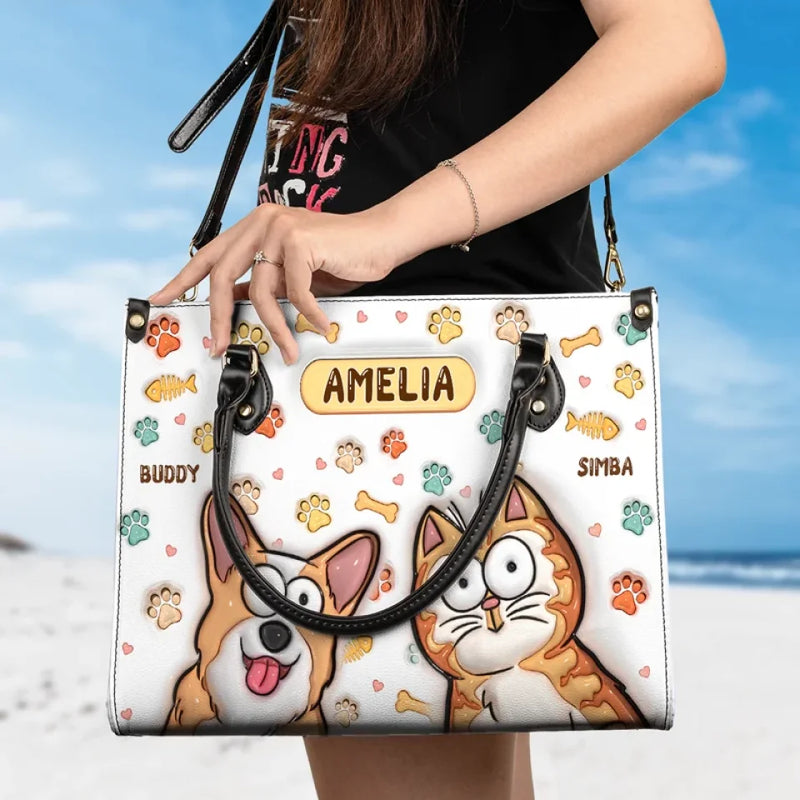 All You Need Is Love And These Pets - Dog & Cat Personalized Custom 3D Inflated Effect Printed Leather Handbag - Gift For Pet Owners, Pet Lovers