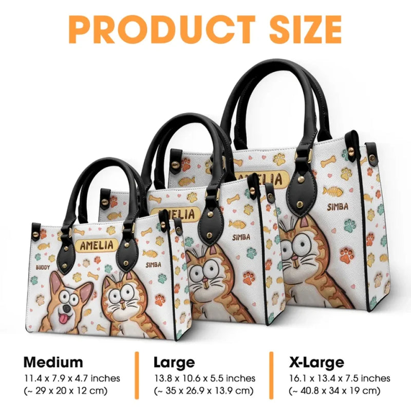All You Need Is Love And These Pets - Dog & Cat Personalized Custom 3D Inflated Effect Printed Leather Handbag - Gift For Pet Owners, Pet Lovers