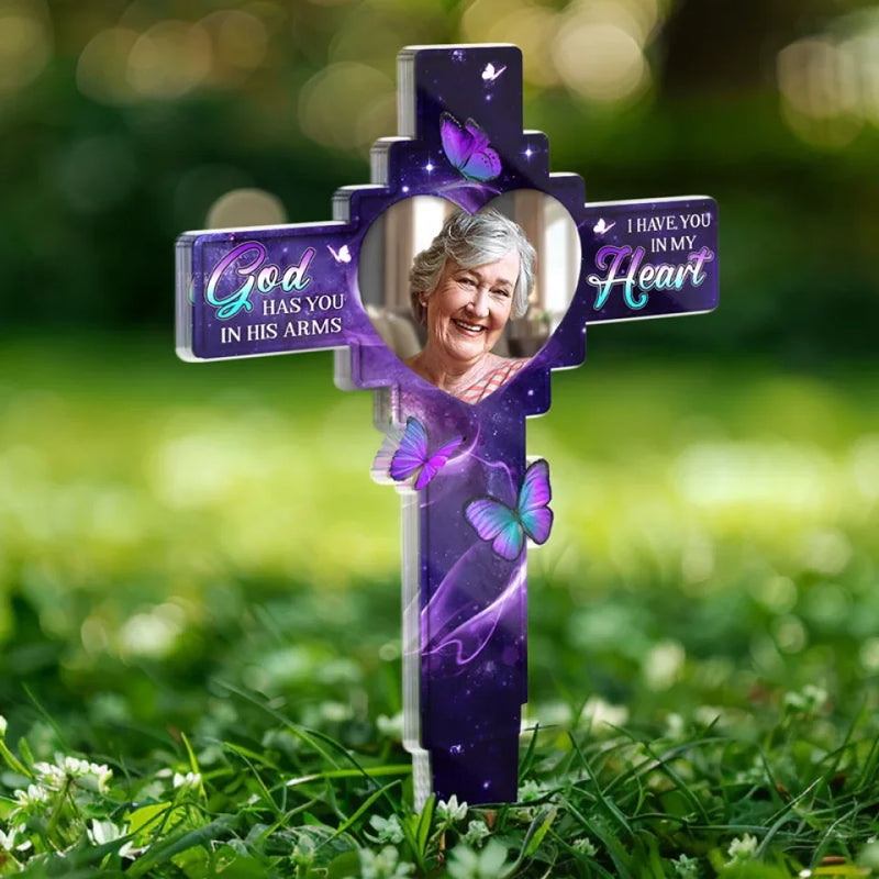 Custom Photo Memorial Cross Garden Decor - Personalized Acrylic Stake