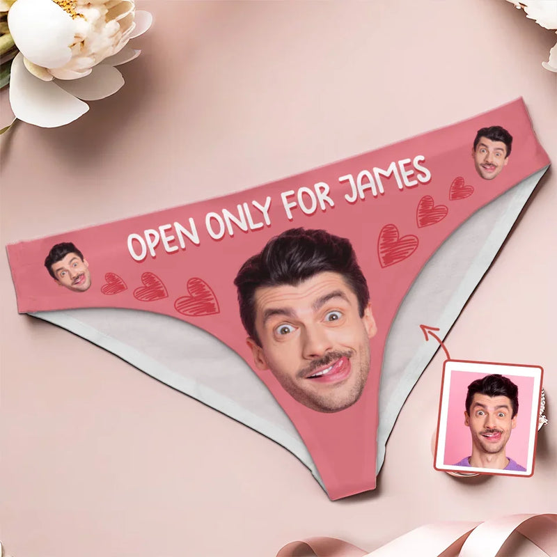 Custom Photo Open Only For - Couple Personalized Women Briefs - Gift For Husband Wife, Anniversary