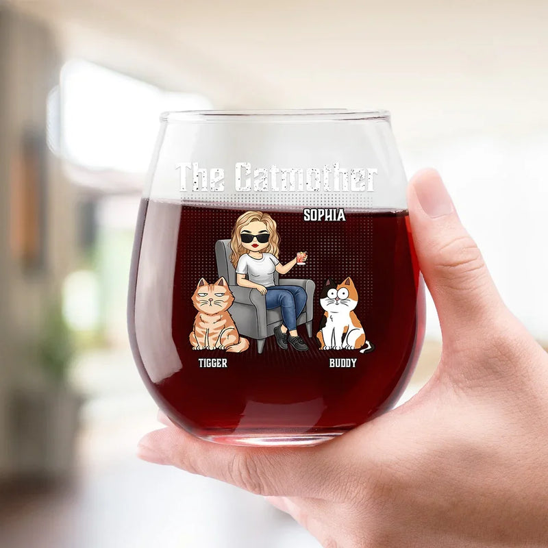 Custom Name Catmother Gifts for Cat Lovers - Personalized Wine Glass
