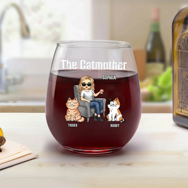 Custom Name Catmother Gifts for Cat Lovers - Personalized Wine Glass