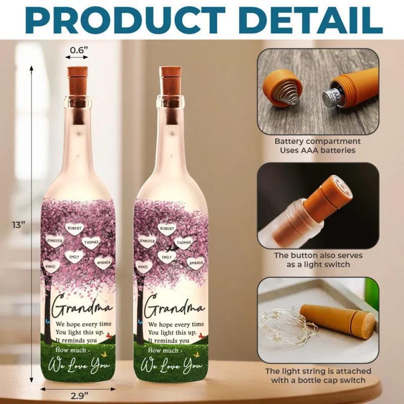 Lighting Up Love - Family Personalized Custom Bottle Lamp - Gift For Mom, Grandma