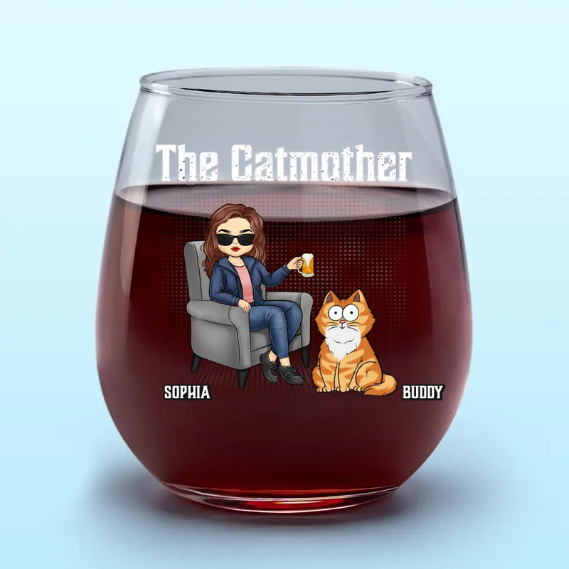 Custom Name Catmother Gifts for Cat Lovers - Personalized Wine Glass