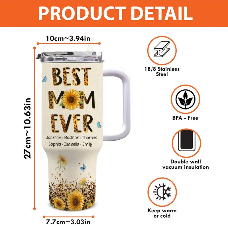 My Grandma, My Hero - Family Personalized Custom 40 Oz Stainless Steel Tumbler With Handle - Gift For Mom, Grandma