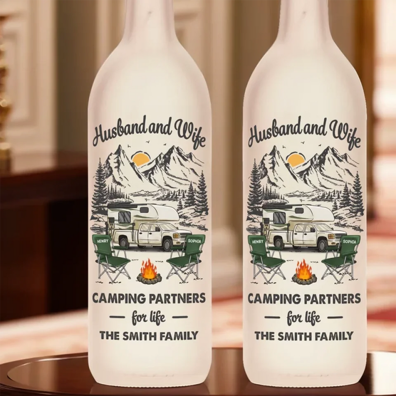 Campfires And Kisses, Forever And Always - Couple Personalized Custom Bottle Lamp - Gift For Husband Wife, Camping Lovers