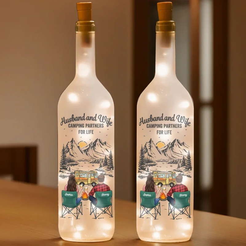 Camping Partners For Life - Couple Personalized Custom Bottle Lamp - Gift For Husband Wife, Camping Lovers