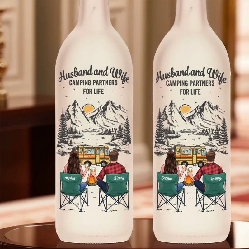 Camping Partners For Life - Couple Personalized Custom Bottle Lamp - Gift For Husband Wife, Camping Lovers