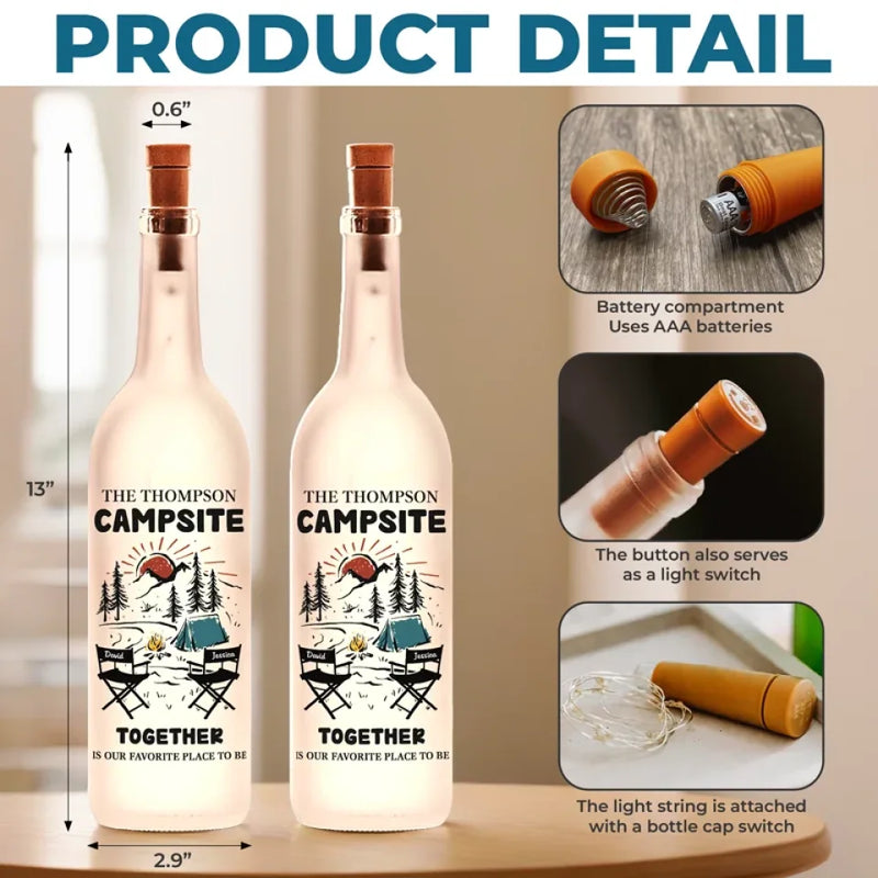 Light Up Your Adventures Together - Couple Personalized Custom Bottle Lamp - Gift For Husband Wife, Camping Lovers