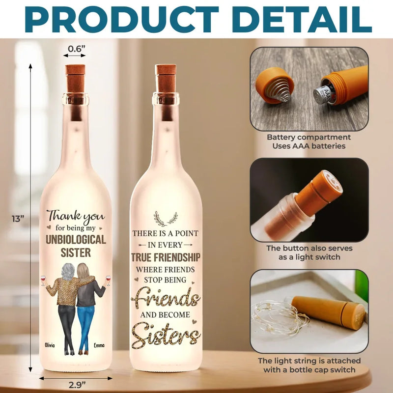 Friends Stop Being Friends And Become Sisters - Bestie Personalized Custom Bottle Lamp - Gift For Best Friends, BFF, Sisters